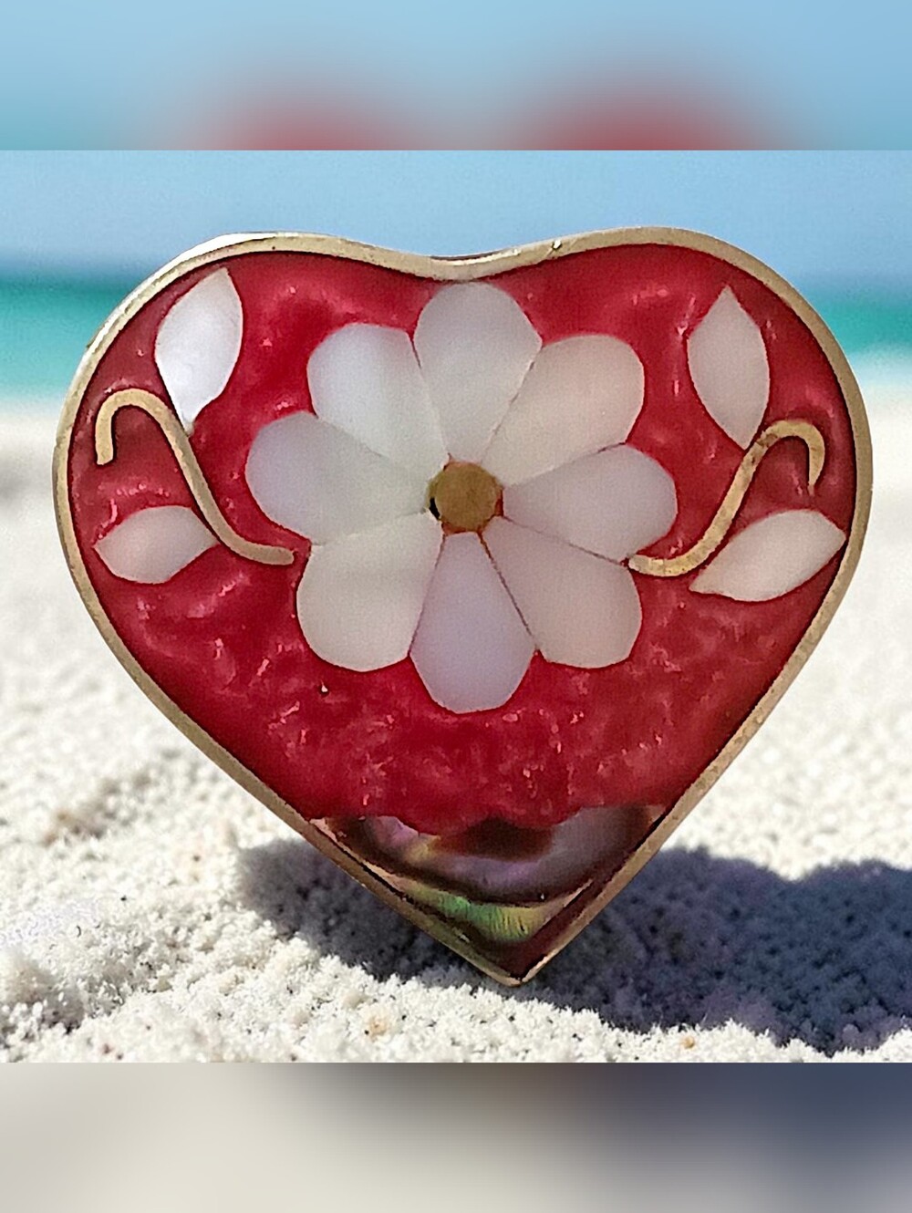 Alpaca Heart Brooch Pin Pendant Mexico Silver Inlaid Abalone Mother Of Pearl